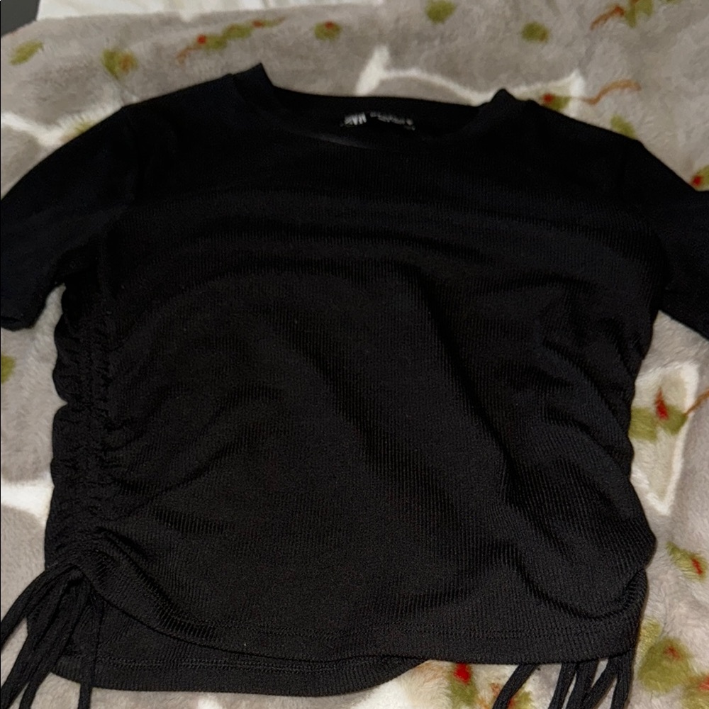 Zara Black Ruched T-shirt